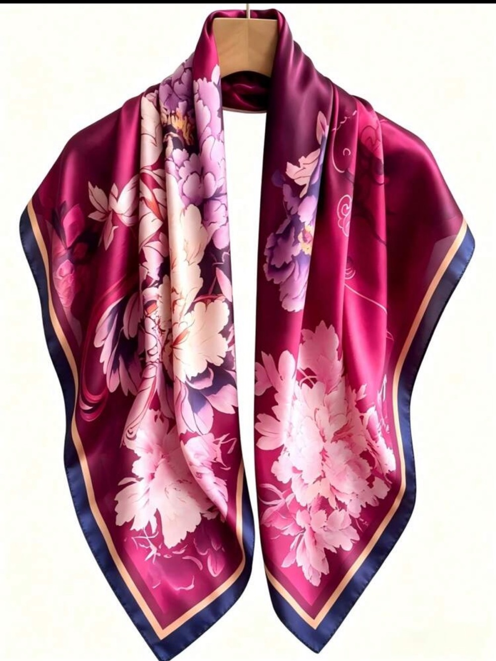 Silk-Feel Floral Square Scarf - Deep Magenta